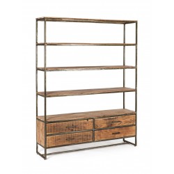 Libreria in legno di acacia e acciaio Elmer 4 piani e 4 cassetti  By  Bizzotto