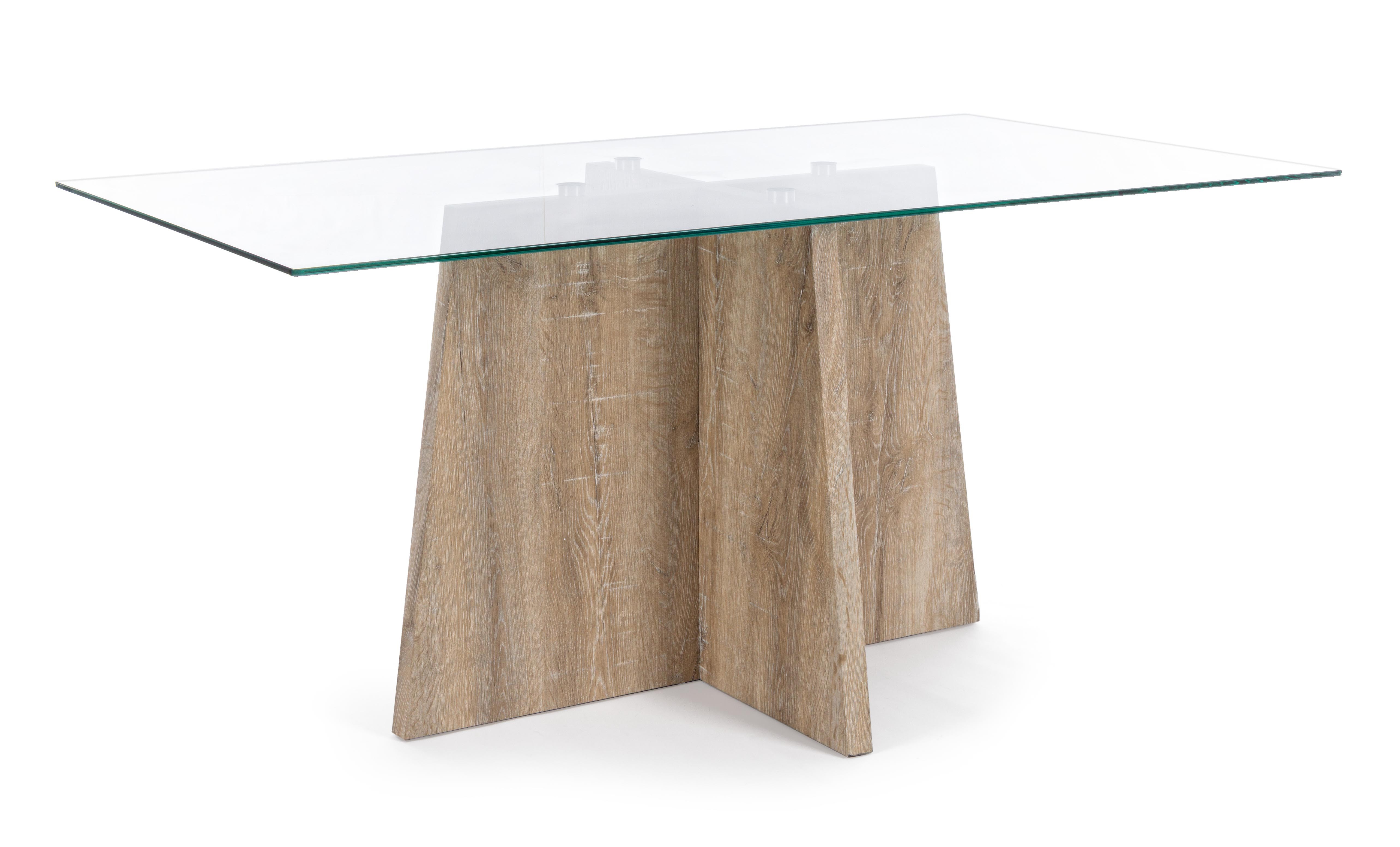 TAVOLO KENYA CROSS VETRO GAMBE EFFETTO LEGNO MIGLIOR PREZZO SU