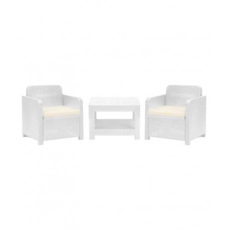 SET RATTAN GIGLIO CON TAVOLO E 2 POLTRONE CON CUSCINI