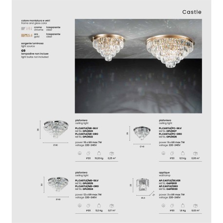 CASTLE PLAFONIERA STRUTTURA METALLICA DIAMETRO 40 - 60 - 80