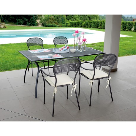 Tavolo da esterno Ameno 160x100 cm, in ferro color grigio antracite - disegno rete